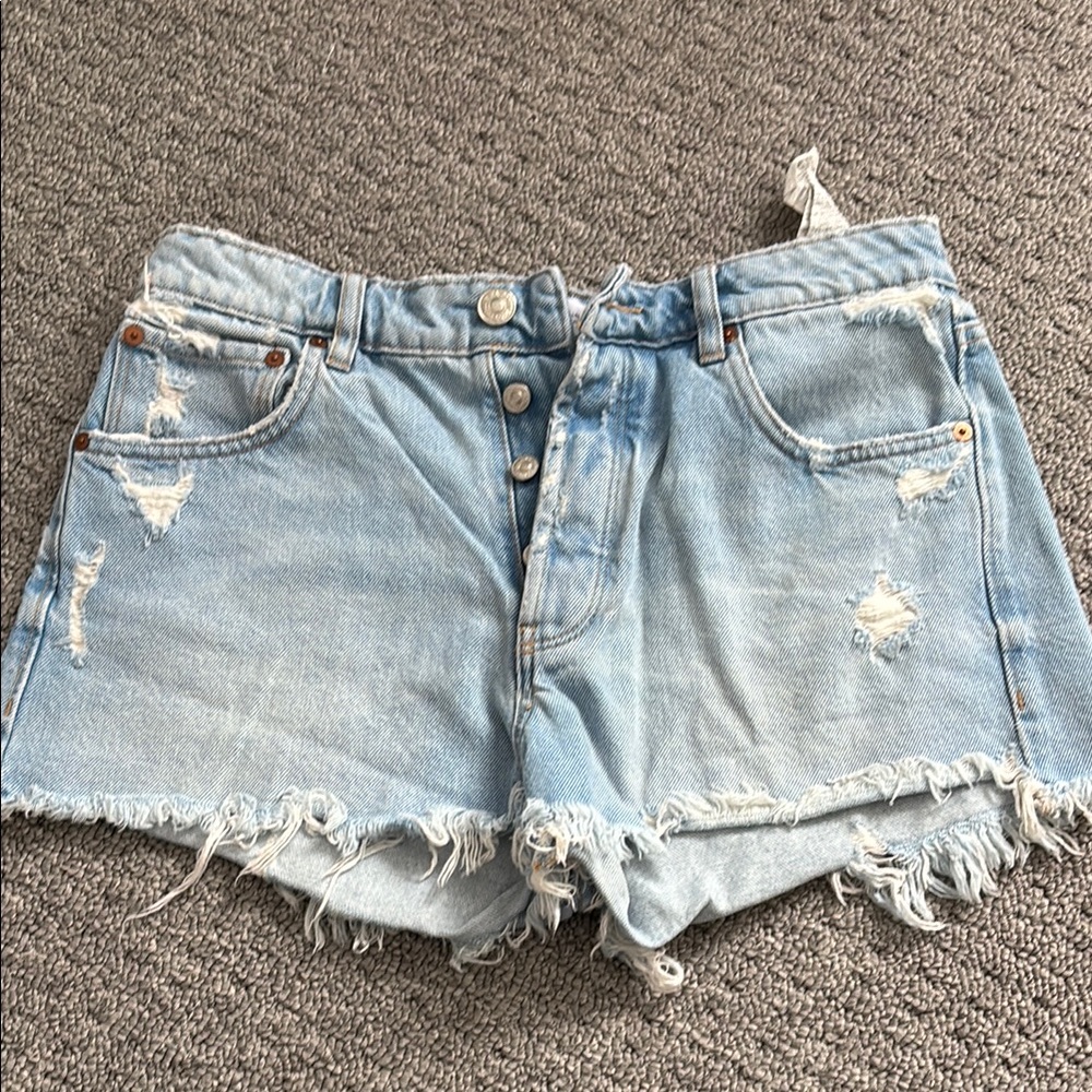 Distressed Light Blue Denim Shorts